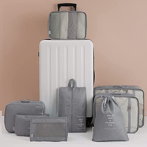 8 Set de Organizador de Equipaje, Impermeable Organizador de Maleta Bolsa para Ropa Sucia de Viaje, Material Nylon（Grey）