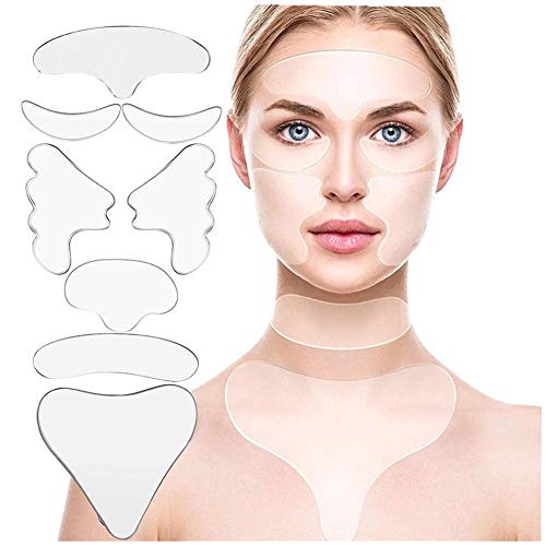 8 Unids/set Parches de Silicona Antiarrugas Reutilizables Ojo Cara Mejilla Pecho Frente Cuello Almohadillas Antiarrugas Parches de Ajuste Suavizante Lifting Almohadilla de Líneas Finas para Mujeres