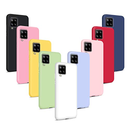 9X Funda para Samsung Galaxy A12 4G/M12 4G, Carcasas Flexible Suave TPU Silicona Ultra Delgado Protección Caso(Rojo + Rosa Claro + Púrpura + Amarillo + Rosa Oscuro + Verde + Negro + Azul Oscuro)