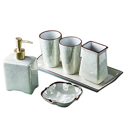 Accesorios de baño 6 piezas de baño de cerámica Set de accesorios Incluye dispensador de jabón, jabón de barra del plato, vaso, cepillo de dientes titular, Bandeja for su vanidad encimera Conjunto de