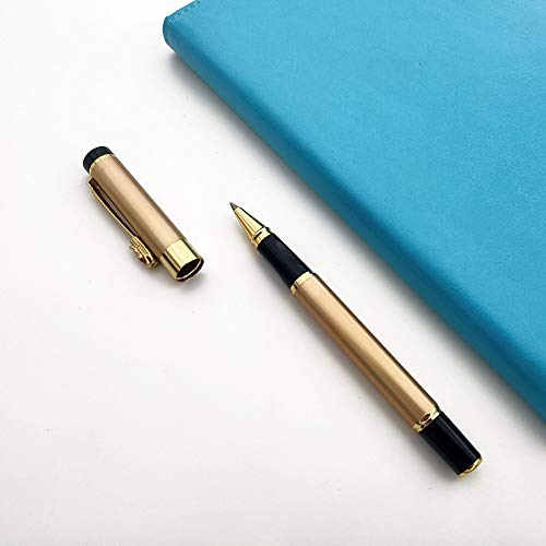 Accod Bolígrafo de punta fina de alta gama, con clip de metal, tinta negra, con dos recambios de 0,5 mm, caja de regalo premium (dorado)