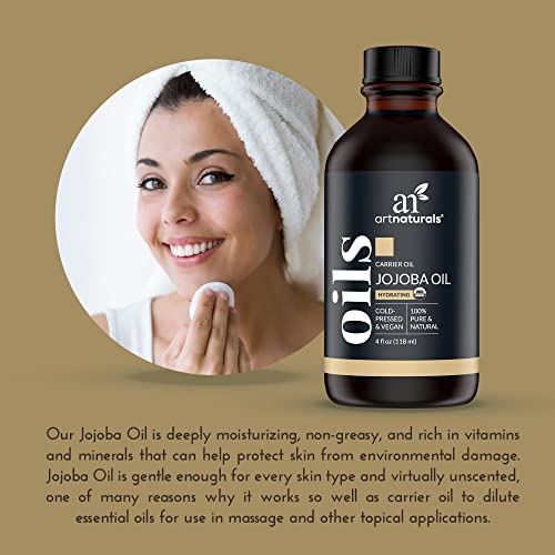 Aceite de jojoba 100 % orgánico, 120 ml, extraído de forma natural y prensado en frío, sin refinar, hidratante para la cara, pelo, piel, uñas, cutículas, estrías y pieles sensibles, de ArtNaturals