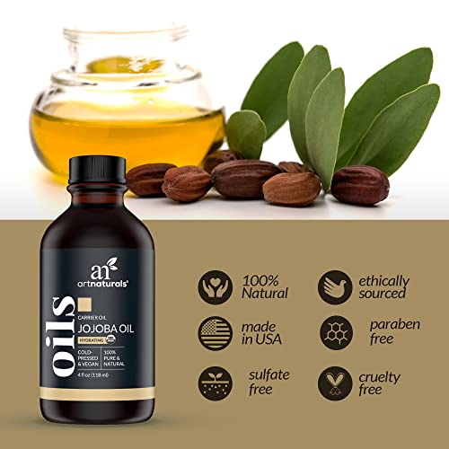 Aceite de jojoba 100 % orgánico, 120 ml, extraído de forma natural y prensado en frío, sin refinar, hidratante para la cara, pelo, piel, uñas, cutículas, estrías y pieles sensibles, de ArtNaturals