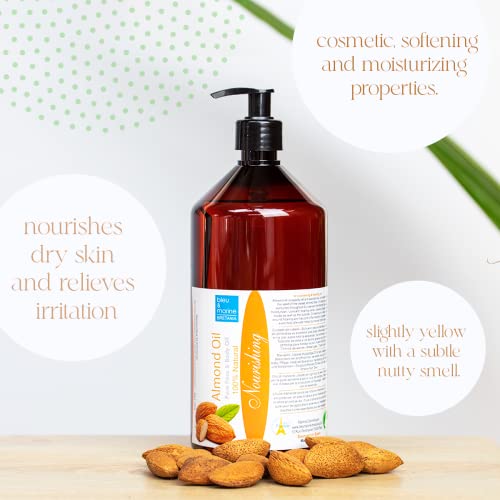 Aceite de Masaje Vegetal Puro de Almendras Dulces Prensado en Frío. Aceite Corporal & Facial. Hidratante para el Cabello. Suavizante bebe. Antiestrias. Reafirmante Senos Natural - 500 ml