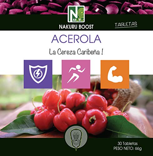 Acerola / 30 tabletas de 2,2 g/NAKURU Boost/Polvo orgánico seco y comprimido en frío/Analizado y envasado en Francia/La Cereza Caribeña!