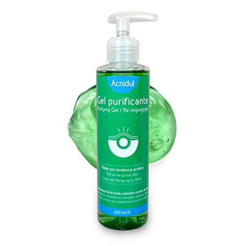 ACNIDUL | Gel purificante anti acne | Limpieza acne con extracto de té verde | Evita poros negros, granos y espinillas | 200 ml |