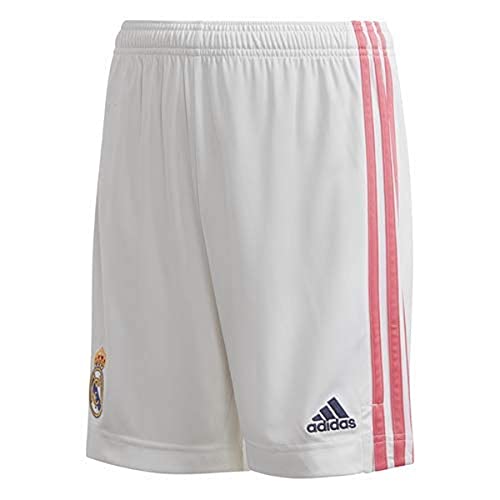 Adidas Real Madrid Temporada 2020/21 Pantalón Corto Primera Equipación Oficial, Niño, Blanco, 13/14 años