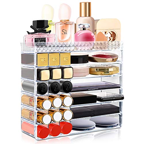 Aerbee Organizador de Maquillaje Acrílico, Cajas Almacenamiento Maquillaje Transparente para Pintalabios Cosmético Crema Brochas Maquillaje Pintauñas Ideas Regalo San Valentín Mujer