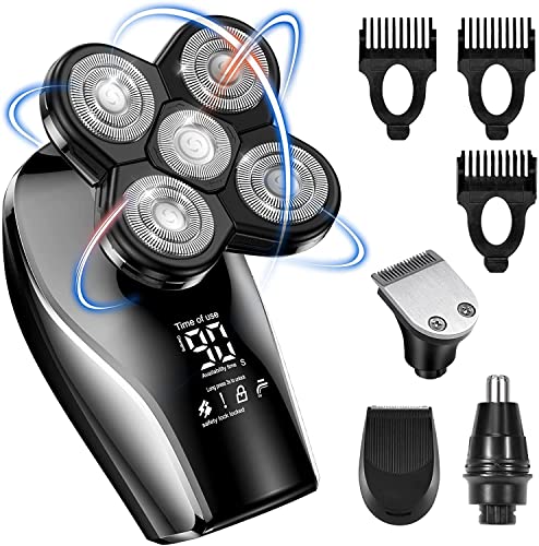 Afeitadora eléctrica para hombres, afeitadora para la cabeza calva ATEEN para hombres, pantalla LED, recortadora de barba, afeitadora en seco y húmedo, juego de cuidado 4 en 1 (Plata)