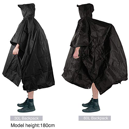 AGPTEK Poncho de Lluvia, 3 En 1 Chubasquero Impermeable Reusable Multifuncional como Manta de Picnic, Toldo para Senderismo, Acampada y Pesca, Adecuado Mujer y Hombre, Negro