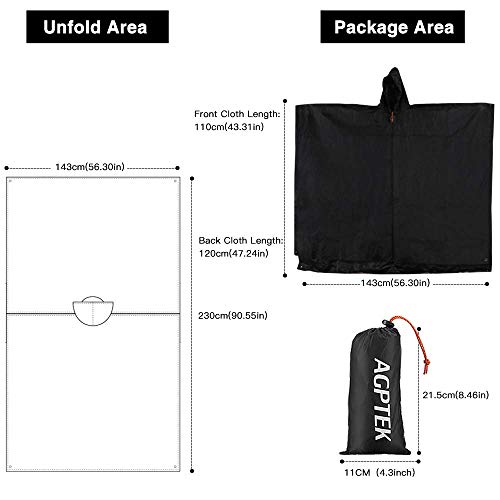 AGPTEK Poncho de Lluvia, 3 En 1 Chubasquero Impermeable Reusable Multifuncional como Manta de Picnic, Toldo para Senderismo, Acampada y Pesca, Adecuado Mujer y Hombre, Negro