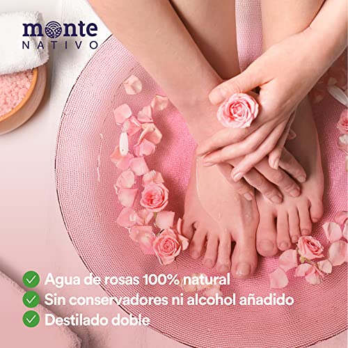 Agua de rosas MonteNativo, 1 x 500 ml, 100% natural, tónico facial real, puro y natural, hidrolato de rosas naturales, agua de limpieza, cosmética natural, agua de rosas (500 ml)