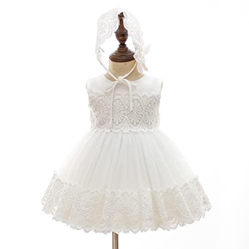 AHAHA Vestido de princesa para bebé, para niña, con flores, para bautizo, fiestas, bodas, celebraciones, fiestas, Blanco 3, 24 Meses