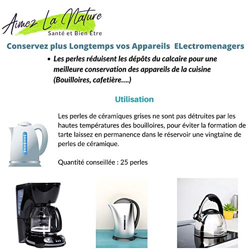 Aimez La Nature 35 perlas de cerámica EM® con un bonito paquete ecológico y bolsa de algodón certificado biológico, purificador natural de agua Robinet, filtro de agua para jarra hervidor