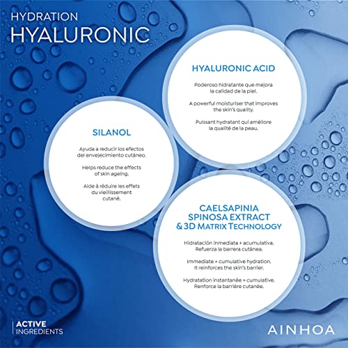 AINHOA Cosmetics - HYALURONIC Máscara Hidratante Exprés 20 ml – Mascarilla Facial de Tejido / Mask Tissue con Ácido Hialurónico - Calidad Profesional