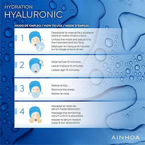 AINHOA Cosmetics - HYALURONIC Máscara Hidratante Exprés 20 ml – Mascarilla Facial de Tejido / Mask Tissue con Ácido Hialurónico - Calidad Profesional