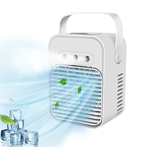 Aire Acondicionado Portátil, Mini Enfriador de Aire Evaporativo con USB, Ventilador, Humidificador, 3 Velocidadesre Climatizador Evaporativo con Luz Nocturna Bajo Ruido para Hogar Oficina Viajes