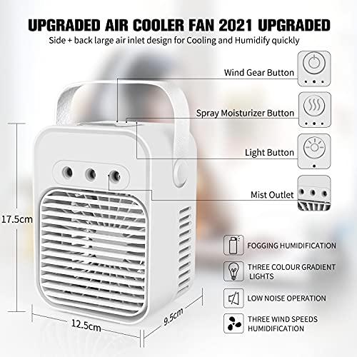 Aire Acondicionado Portátil, Mini Enfriador de Aire Evaporativo con USB, Ventilador, Humidificador, 3 Velocidadesre Climatizador Evaporativo con Luz Nocturna Bajo Ruido para Hogar Oficina Viajes