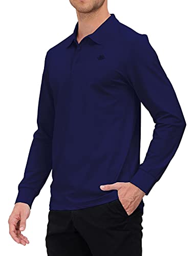 AjezMax Hombre Polo de Manga Larga Algodón Negocio Trabajo Camisa Invierno Tops Azul Joya X-Large