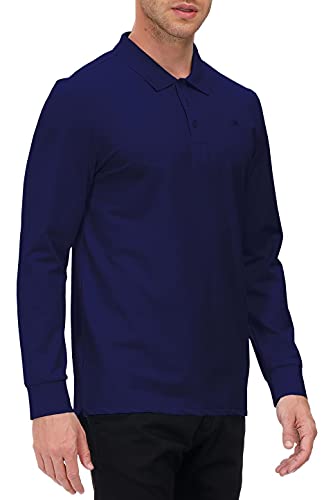 AjezMax Hombre Polo de Manga Larga Algodón Negocio Trabajo Camisa Invierno Tops Azul Joya X-Large