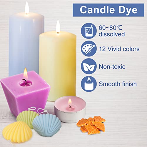 AJOXEL 12 Colores Tintes para Velas DIY Tinte de Cera Kit Materiales para Hacer Velas para Cera de Soja/Parafina/Cera de Abejas - 10 g / 0.35 oz Fabricación de Jabón y Velas Colores para Adultos