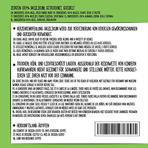 Albahaca rallada (250g), Albahaca seca, Albahaca frotada, 100% pura y natural para la preparación de mezclas de especias, Albahaca suavemente secada