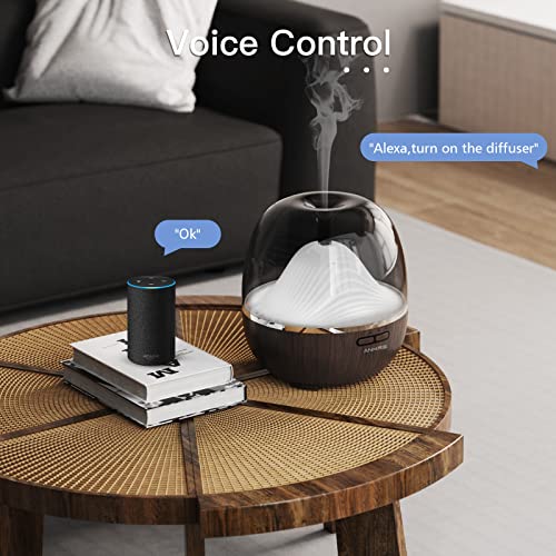 Alexa Difusor Aceites Esenciales Wifi 600ml, Ankrs Humidificador Aromas de diseño único, Wifi Humidificador Aceites Esenciales, Alexa Aromaterapia Difusor, Difusor Ultrasónico con Luz LED Multicolores