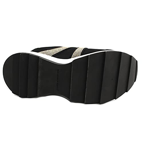ALEXANDER SMITH Zapatillas casuales para mujer, fabricadas en Londres, piel negra y pedrería dorada, fondo de goma con alzador, Negro , 38 EU
