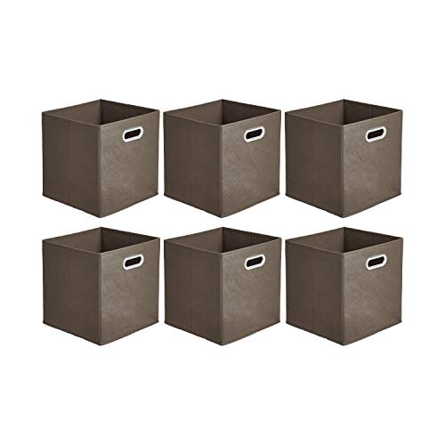 Amazon Basics - Cajas de almacenamiento de tela, con forma de cubo, plegables, con ojales metálicos, 6 unidades, gris topo