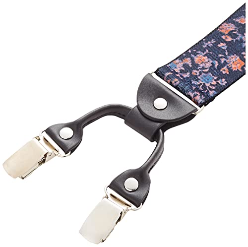 Amazon Brand - Hikaro Tirantes para hombres de 3,5 cm de ancho con clips resistentes - Patrón de flores