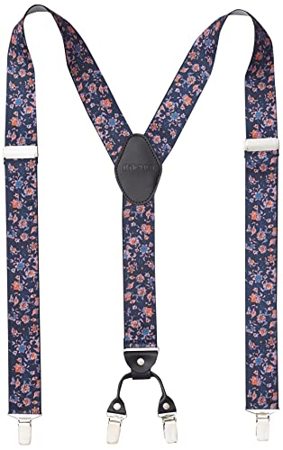 Amazon Brand - Hikaro Tirantes para hombres de 3,5 cm de ancho con clips resistentes - Patrón de flores