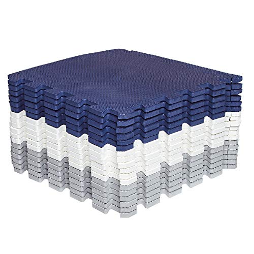 Amazon Brand - Umi Alfombras Entrelazadas Alfombras de Rompecabezas Alfombras de Espuma Suave Alfombras de Juego Alfombras de Gimnasio Azul Blanco 30cm X 30cm Gris 18 Piezas