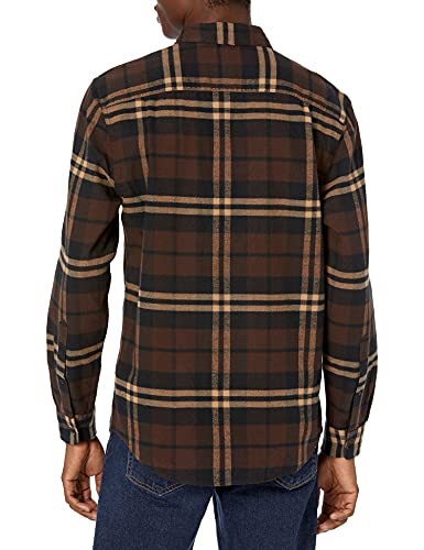 Amazon Essentials - Camisa de franela a cuadros de manga larga y ajuste regular para hombre, Marrón (Brown Plaid), US L (EU L)