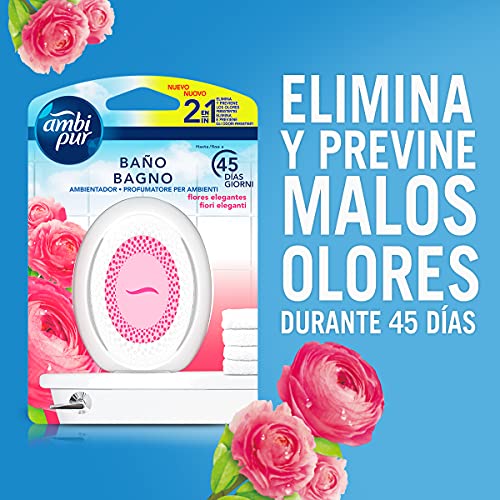 Ambipur Ambientador Casa para Baño (8 x 45 días), Elimina y Previene los Malos Olores, Fragancia Flores Elegantes, Mega Pack