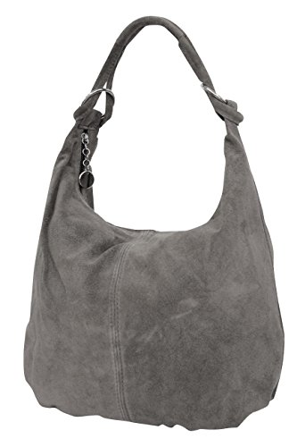 AMBRA Bolsa de mano para mujer, de piel de ante, Hobo-Bags, bolso de piel, bolsa de compras, DIN-A4 42 cm x 35 cm x 4 cm, WL803, color Gris, talla XX-Large