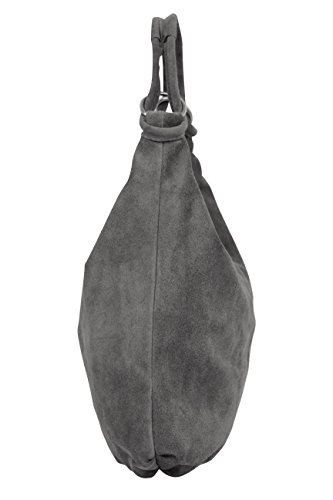 AMBRA Bolsa de mano para mujer, de piel de ante, Hobo-Bags, bolso de piel, bolsa de compras, DIN-A4 42 cm x 35 cm x 4 cm, WL803, color Gris, talla XX-Large