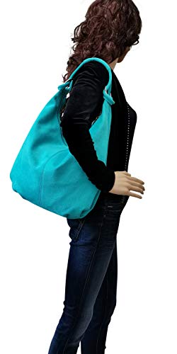 AMBRA Bolsa de mano para mujer, de piel de ante, Hobo-Bags, bolso de piel, bolsa de compras, DIN-A4 42 cm x 35 cm x 4 cm, WL803, color Gris, talla XX-Large