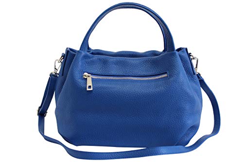 Ambra Moda bolsa de mano, bolsa de hombro para mujer de piel GL023 (Azul)