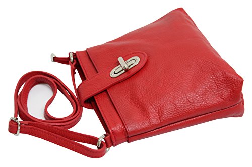 AMBRA Moda GL007 - Bolso de mano de piel auténtica para mujer, bolso bandolera mujer, bolso de hombro (rojo)