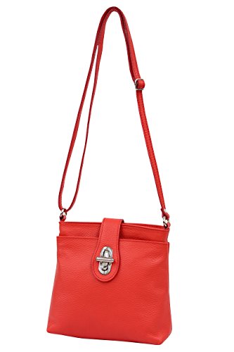 AMBRA Moda GL007 - Bolso de mano de piel auténtica para mujer, bolso bandolera mujer, bolso de hombro (rojo)