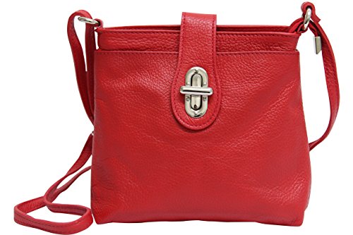 AMBRA Moda GL007 - Bolso de mano de piel auténtica para mujer, bolso bandolera mujer, bolso de hombro (rojo)