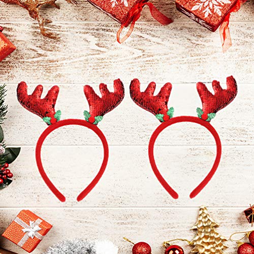 Amosfun 2 piezas diadema de navidad lentejuelas alces cuernos pelo aro elk oreja banda para el cabello topes de cabeza de navidad para niños accesorios para el cabello de navidad