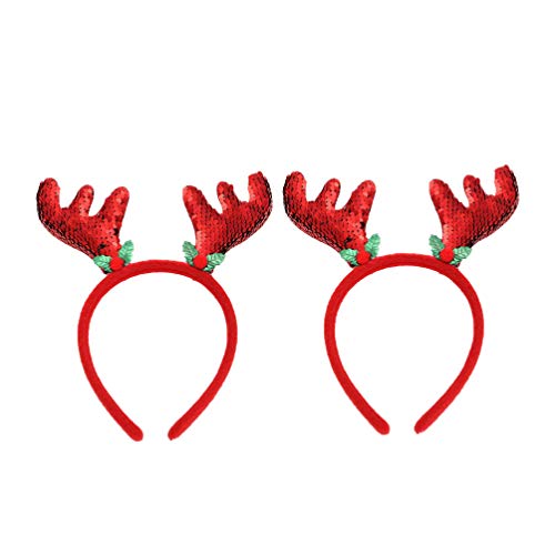 Amosfun 2 piezas diadema de navidad lentejuelas alces cuernos pelo aro elk oreja banda para el cabello topes de cabeza de navidad para niños accesorios para el cabello de navidad