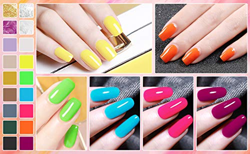 Angmile Esmaltes Semipermanentes de Uñas en Gel UV LED, juego de 6 colores, estilo de fluorescencia de neón arcoíris, Amarillo naranja azul verde rosa fuerte juego de Bricolaje Diseños para uñas