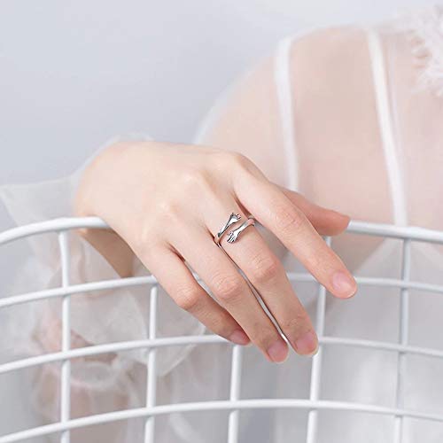 Anillo de abrazo personalizado de Plata de Ley 925, anillos de manos para abrazar, nombre personalizado, anillo inicial, anillo de promesa abierto para mujeres y niñas