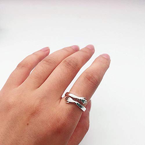 Anillo de abrazo personalizado de Plata de Ley 925, anillos de manos para abrazar, nombre personalizado, anillo inicial, anillo de promesa abierto para mujeres y niñas