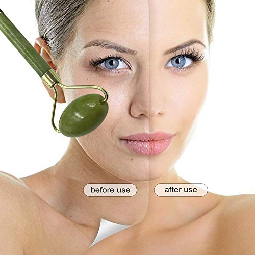 Anself Rodillo y raspado de Jade con gua sha con funda protectora para el cuidado de la piel facial Conjunto antiedad de piedra de jade facial