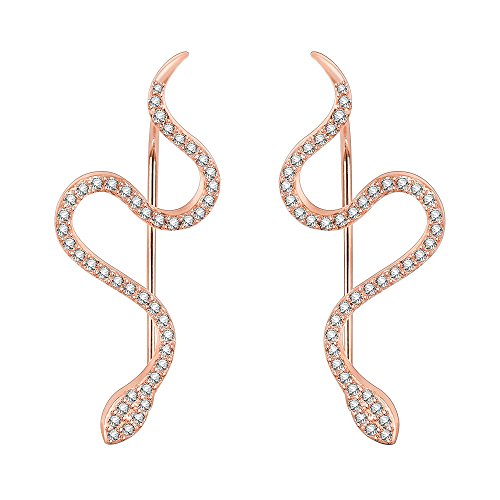 AoedeJ Snake Ear Climber Pendientes Cubic Zirconia 925 Sterling Silver Ear Crawler Cuffs Pendientes para mujeres Regalo (Rose-Gold)