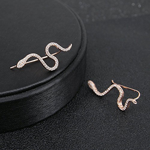 AoedeJ Snake Ear Climber Pendientes Cubic Zirconia 925 Sterling Silver Ear Crawler Cuffs Pendientes para mujeres Regalo (Rose-Gold)