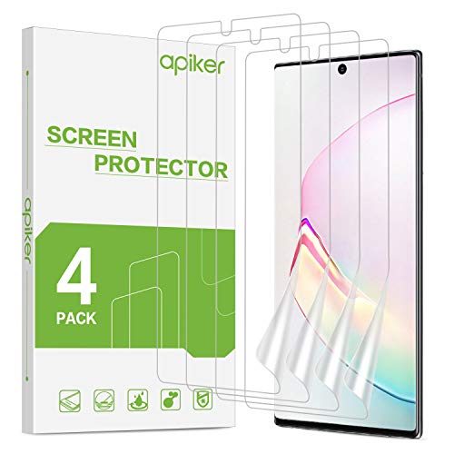 apiker 4 Unidades Protector Pantalla Soft TPU Compatible con Samsung Note 10 Plus/Note 10+, 6.8 Pulgadas, Cobertura Máxima, Sin Burbujas, Sin Aplicación Húmeda, 24 Horas de Autocuración